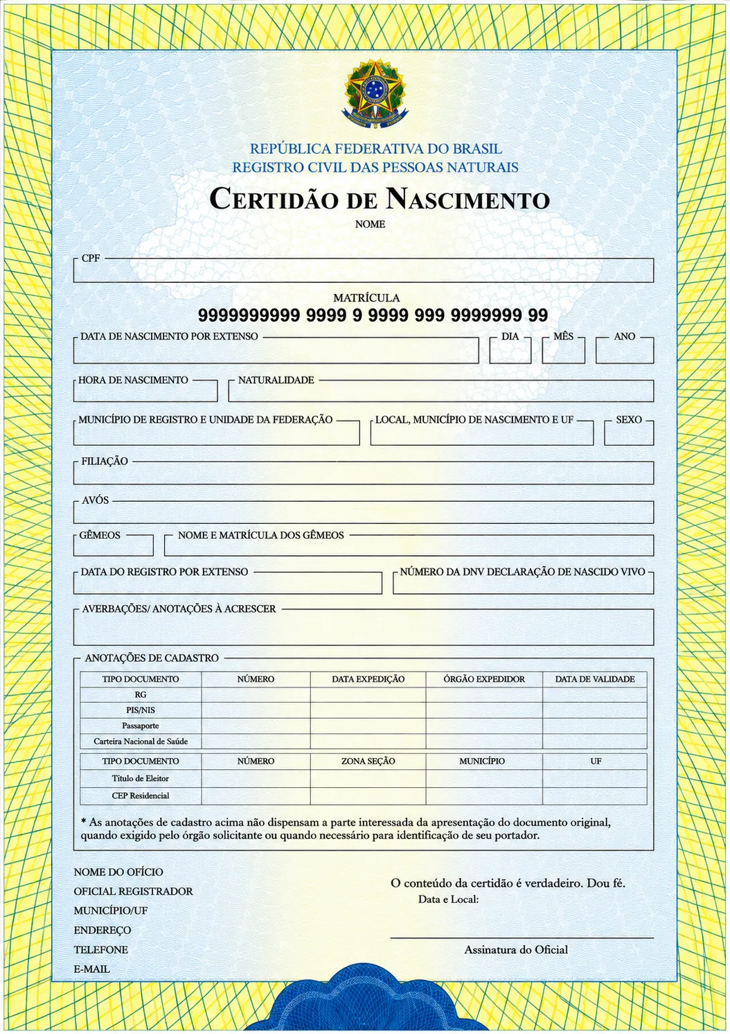 Certidão de Nascimento — свидетельство о рождении